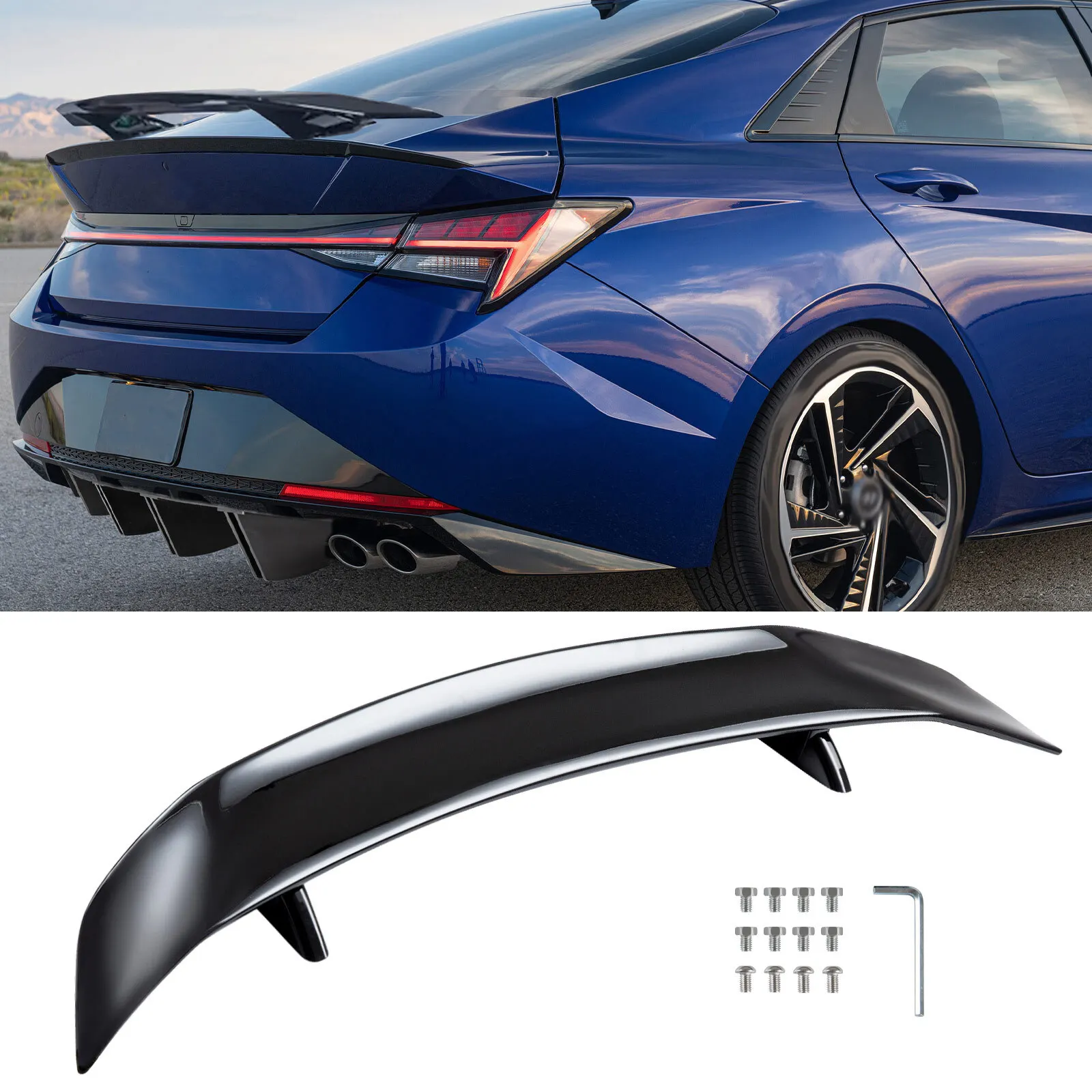 

47-дюймовый задний спойлер Racing GT Wing, глянцевый черный, для Hyundai Elantra N 2023 года