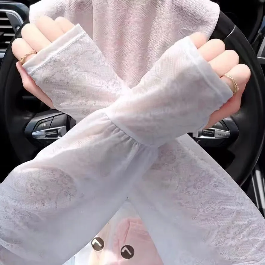 Summer Lace Sun Protection Ice Sleeves for Outdoor Cycling and Driving, Thin, Breathable Sun Protection Women's Ice Silk Sleeves