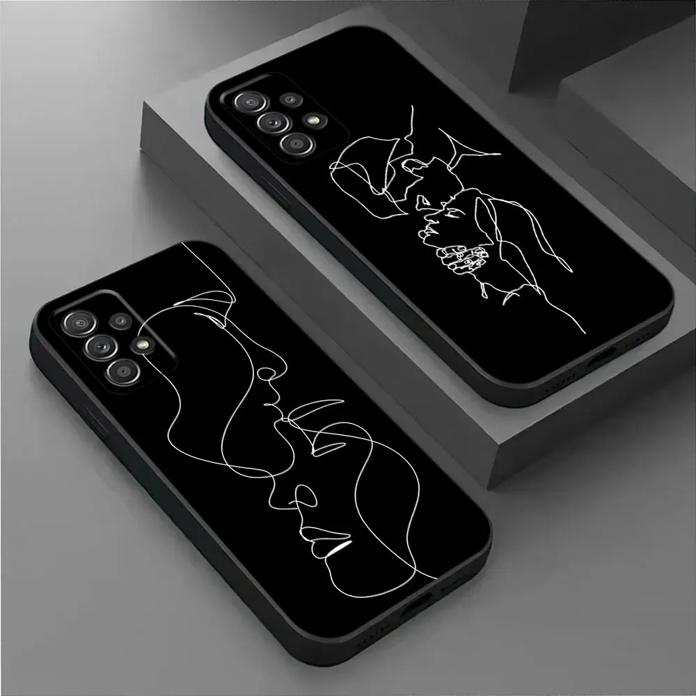 For Samsung Galaxy A55 Case A54 A52 A53 5G A51 A34 A35 A33 A32 A50 A72 A71 A30 A7 A9 Case Soft Cover Sexy Line Lover Couple Kiss