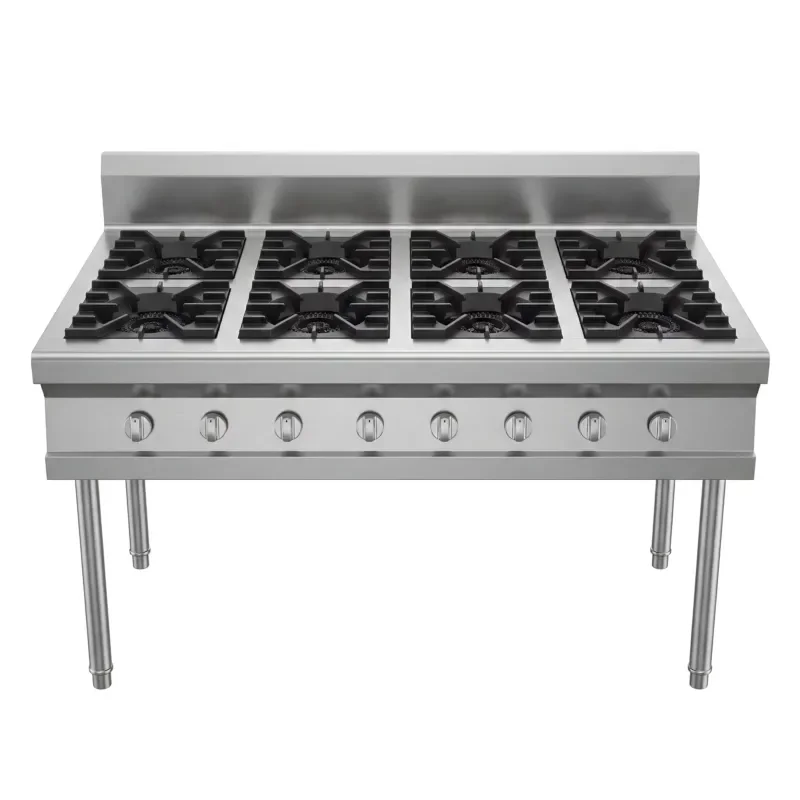 High Performance Freestanding 201 Stainless Steel Restaurant 8 Burner Head Commercial Gas Stove