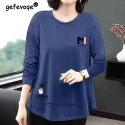 Elegant Fashion Women's Clothing Spring Autumn Loose Blouses Casual O-Neck Letter Printed Shirt Long Sleeve Pullover Tops 2022