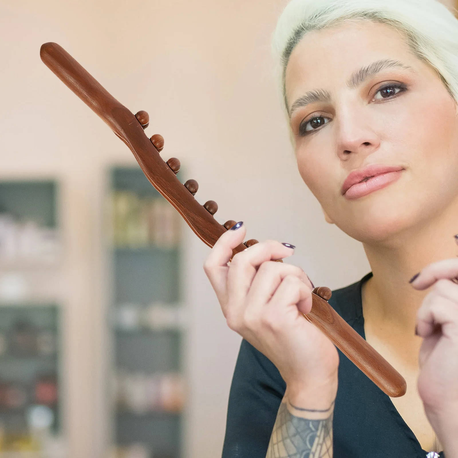 

Карбонизированная древесина, массажная палочка Гуа Ша, 20 круглых бусин, инструмент для терапии тела для спины, шеи, плеч, релаксации мышц, скребковая палочка