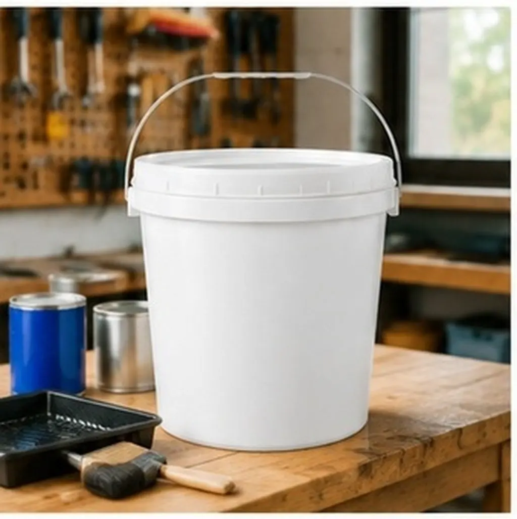 9L White ABS Round Bucket for Painting Pigment Storage Airtight Lid Iron Handle Multi Functional Liquid Container Art Supplies