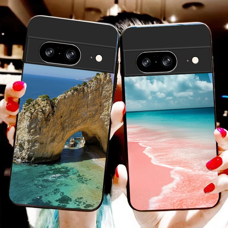 Coastal Sunset Scenery For Google Pixel 10 Pro XL Pixel 8 7 9 10 Pixel 9 Pro XL Pixel 8a 7a Pixel 7 Pro Black Glass Phone Case view 2