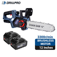 Drillpro 12 Inch Cordless Brushless Motor 3300r/min 22V 3.0Ah Lithium Battery Electric Chainsaw Suitable for Mak Batteries