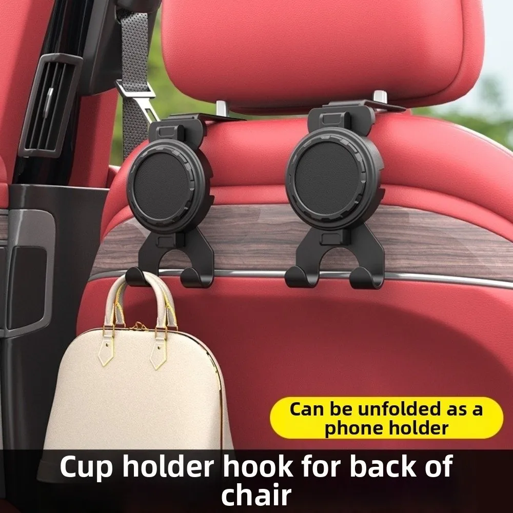 Easy to Install Car Seat Back Cup Holder Phone Stand Space-Saving Car Headrest Hook Large Load Bearing with Hooks