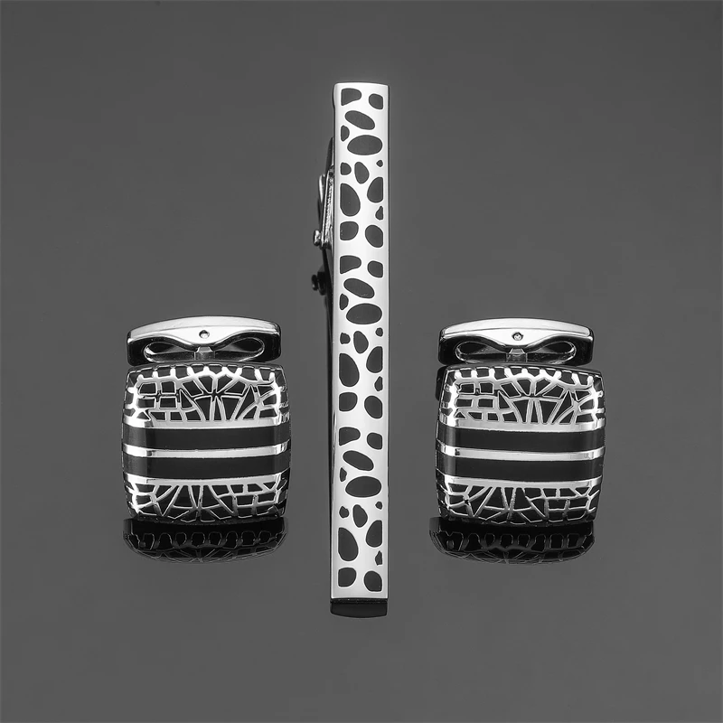 طقم صندوق أزرار أكمام نحاسي بطباعة فهد ، أزرار أكمام قميص فرنسية ، مشبك ربطة عنق بدلة ، هدايا مجوهرات للرجال ، بيع بالجملة