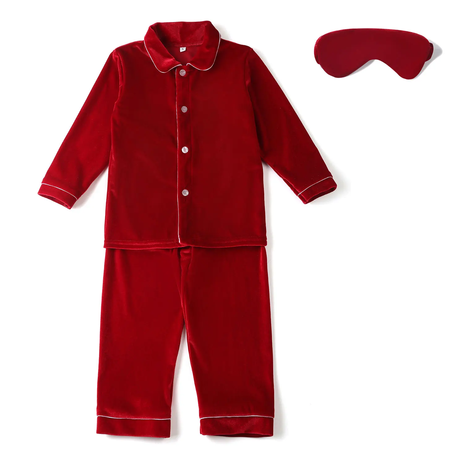Hot sale kids red velvet baby boy and girl pajamas eye mask and hairpin family matching Christmas pyjamas sets