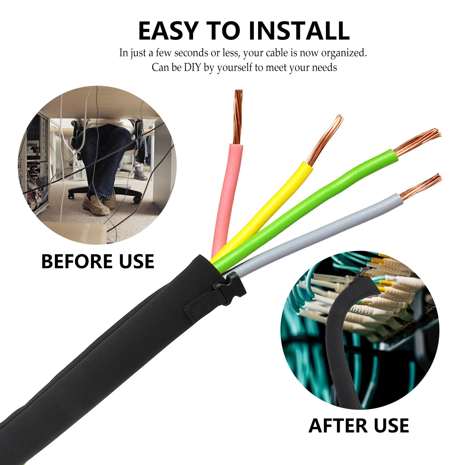 

4Pcs Zipper Wire Sleeve Cable Protector Neoprene Cord Organizer for Desktop Computer Cable Management and Tidy