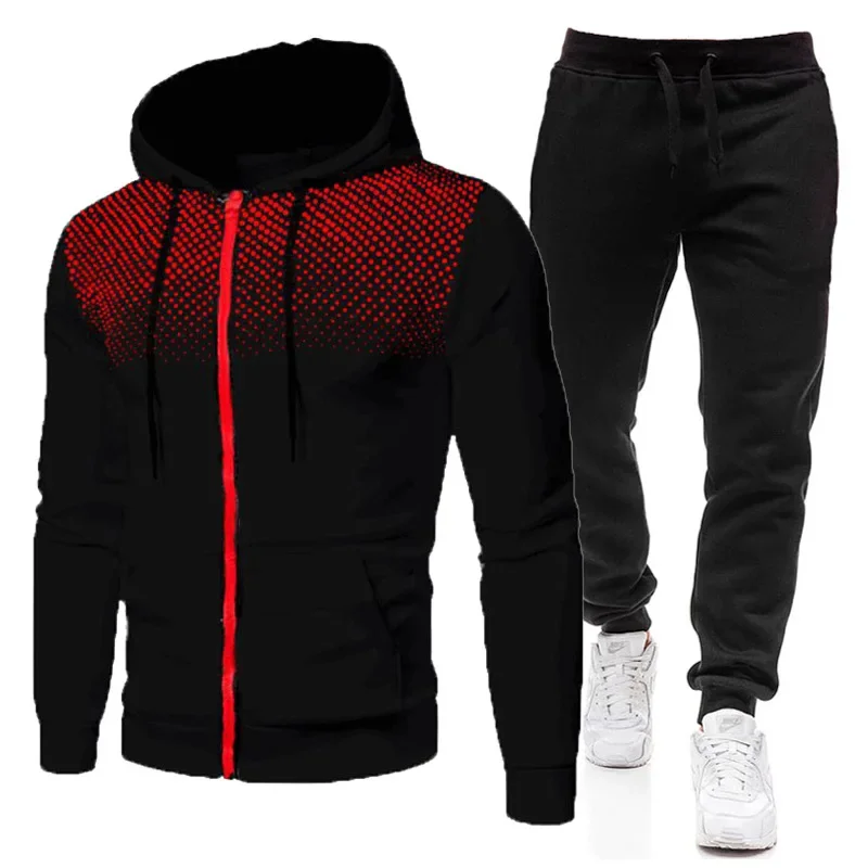 Hoodie set men\'s sportswear zipper 2-piece set aesthetic wool blank fashion designer sportswear men\'s sportswear set