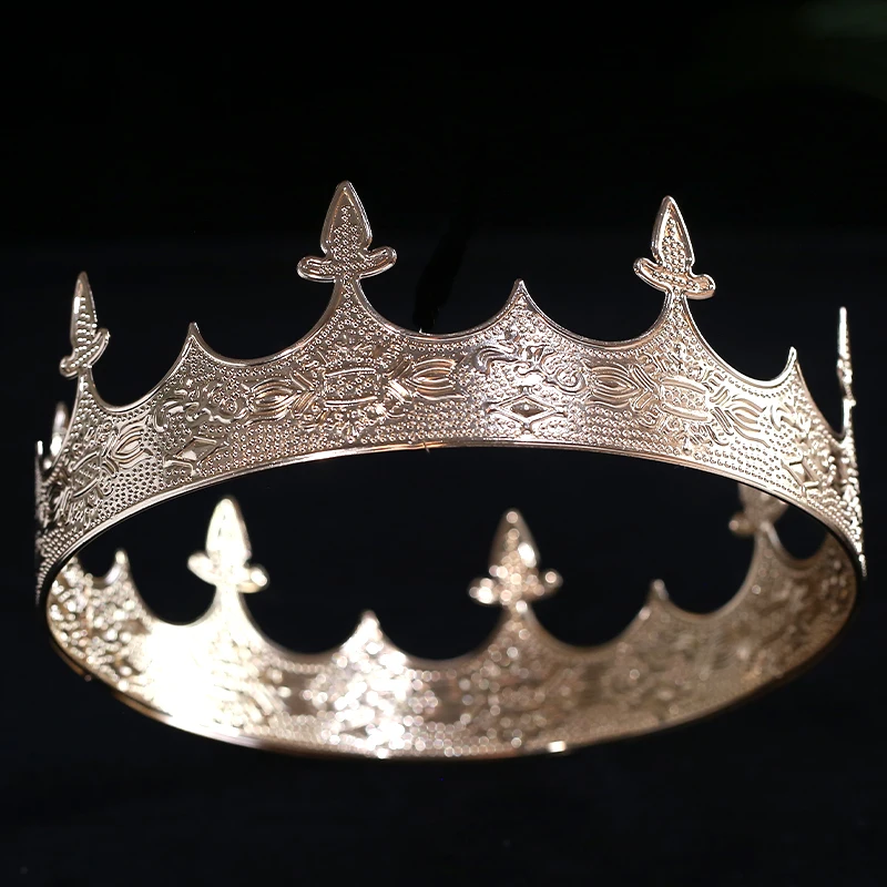 Baroque Vintage Metal Circle Tiara Royal King Queen Crown Unisex Prince Crown Men Queen Hair Accessories Performance Tiara