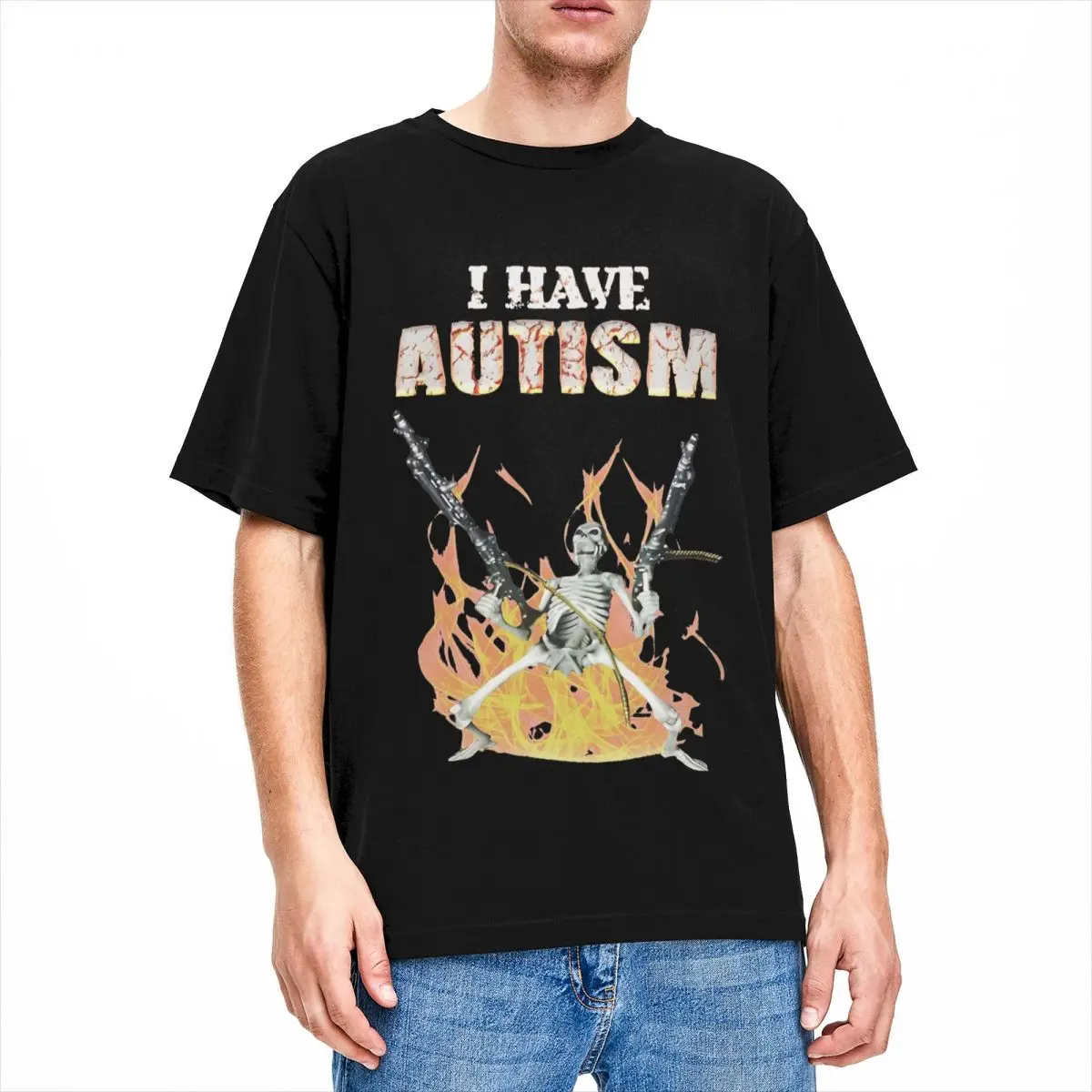 I Have Autism Funny Skull Skeleton Meme Men Women's T Shirt Adhd Autistic Humorous Tees T-Shirt 100% Cotton New Arrival Clothing