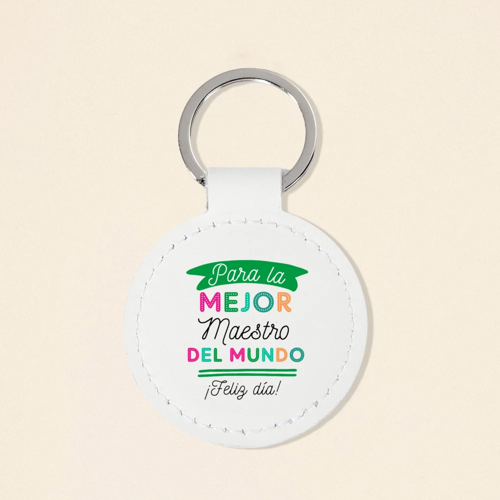 ครูที่ดีที่สุดในโลกพิมพ์พวงกุญแจวงกลมพวงกุญแจหนัง Pu พวงกุญแจชีวิตครูพวงกุญแจของขวัญวันครูสําหรับครู