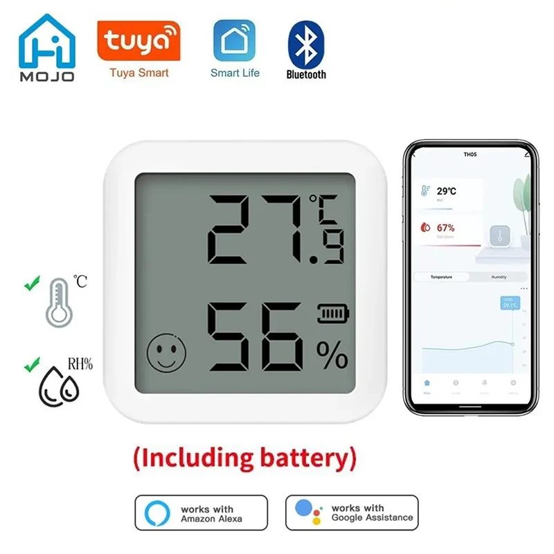 

Умный термометр-гигрометр Tuya WiFi с ЖК-экраном, цифровой датчик температуры и влажности, совместим с Alexa и Google Home Life