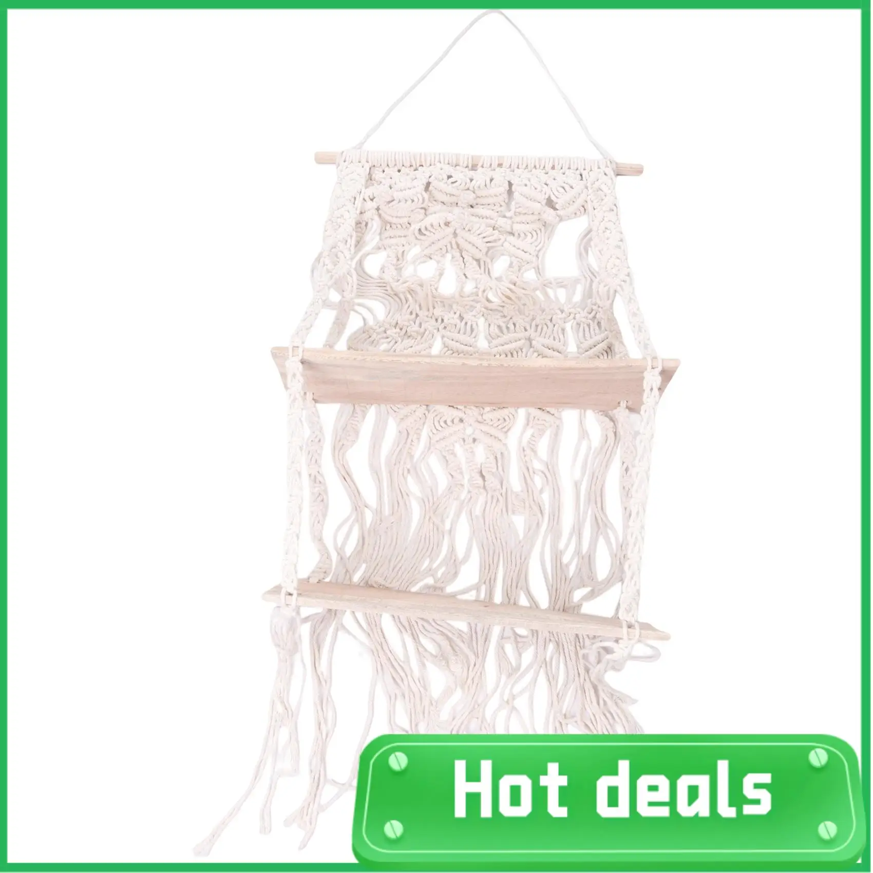 

AC62-Macrame Wall Hanging Handcraft Boho Floating Shelf 2 Tiers Woven Shelves For Bathroom Plants Picture Frame, Home Storage