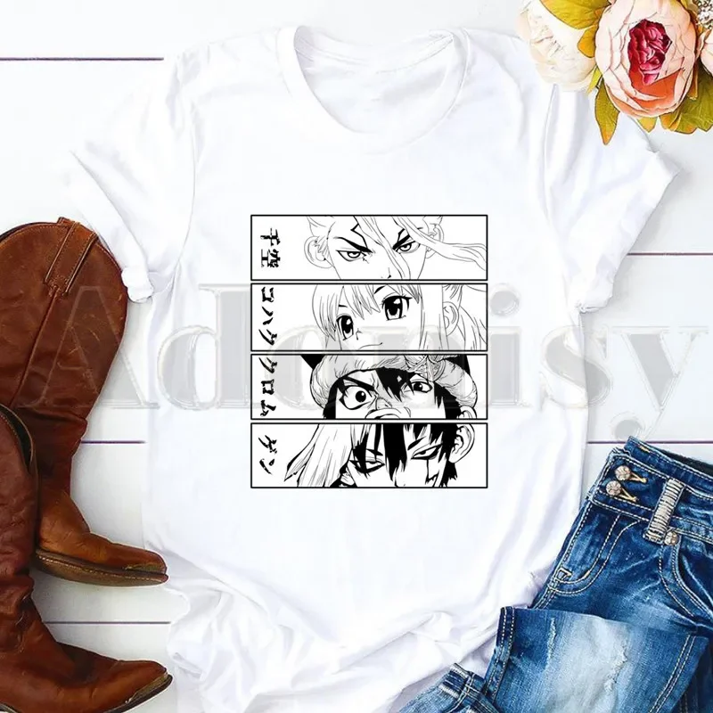 

Dr.STONE Ishigami Senkuu Manga Japanese Anime Short Sleeve Female Tops Tees Harajuku VintageT Shirts Women's T-shirt