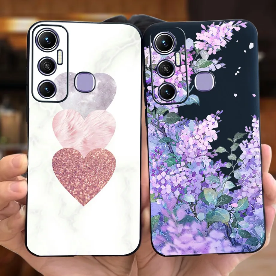 For Infinix HOT 11 X662 Case Black Pink Silicone Soft TPU Matte Funda For Infinix Hot 11s NFC Hot11s NFC Bumper Flower Cat Capas