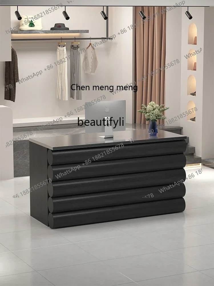 P178  Cashier Counter Simple Modern Clothing Store Bar Counter Black Stainless Steel Small Company Reception Desk