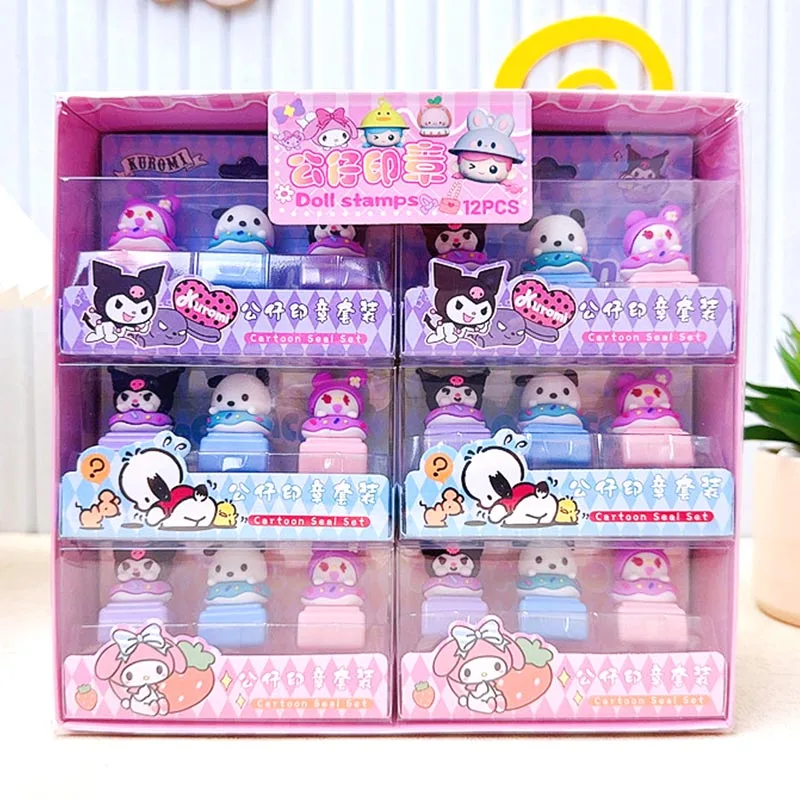 12set/lot Sanrio Melody Pochacco Kuromi Stamp Kawaii DIY Reward Seal For Kids Stationery Office School Supplies