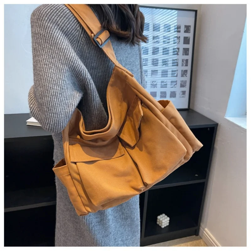 Bolso de mano de lona de gran capacidad para mujer, bandolera de hombro, informal, estilo coreano