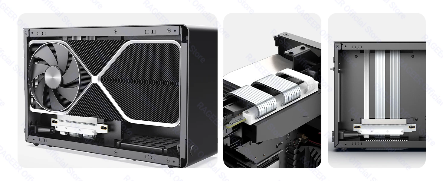 RAGEER PCIe 5.0 Dual Reverse GPU Riser-Kabel 128Gbps 30AWG Doppelt Abgeschirmtes Flachkabel Dual Reverse Verlängerungskabel für ITX-Gehäuse – Detail 19