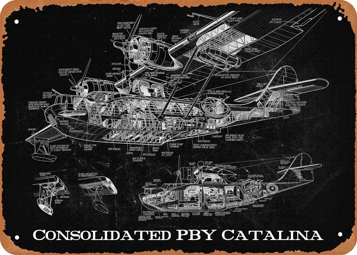 Consolidated PBY Catalina Aircraft Cutaway Retro Vintage Decorative Metal Tin Sign 8x12 Inch