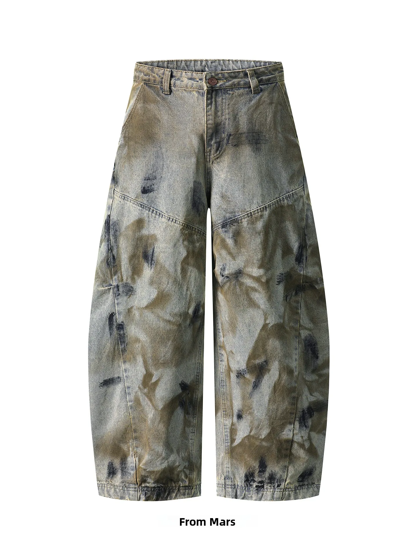 

Мужские джинсы Camouflage Streetwear: высокая талия, свободный крой, рваные, длинные брюки в стиле хип-хоп, дышащие, повседневные