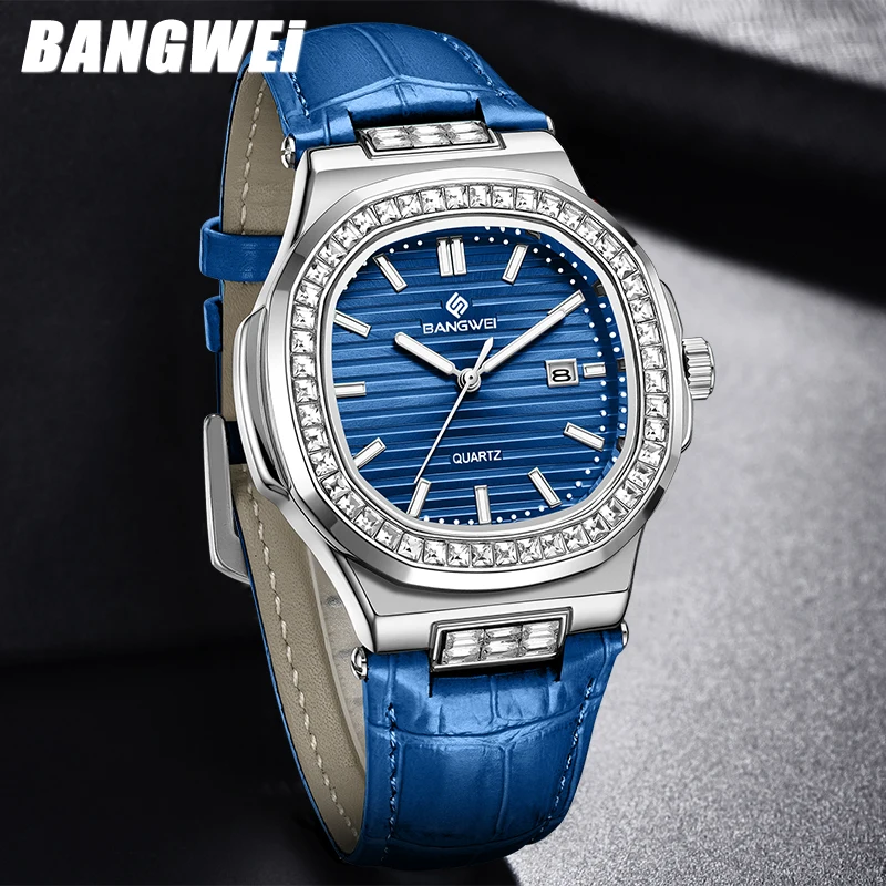 BANGWEI 2026 أفضل العلامات التجارية الساعات الفاخرة رجال الأعمال موضة ساعة نسائية 30 متر مقاوم للماء مضيئة كوارتز ساعات المعصم Reloj Hombre