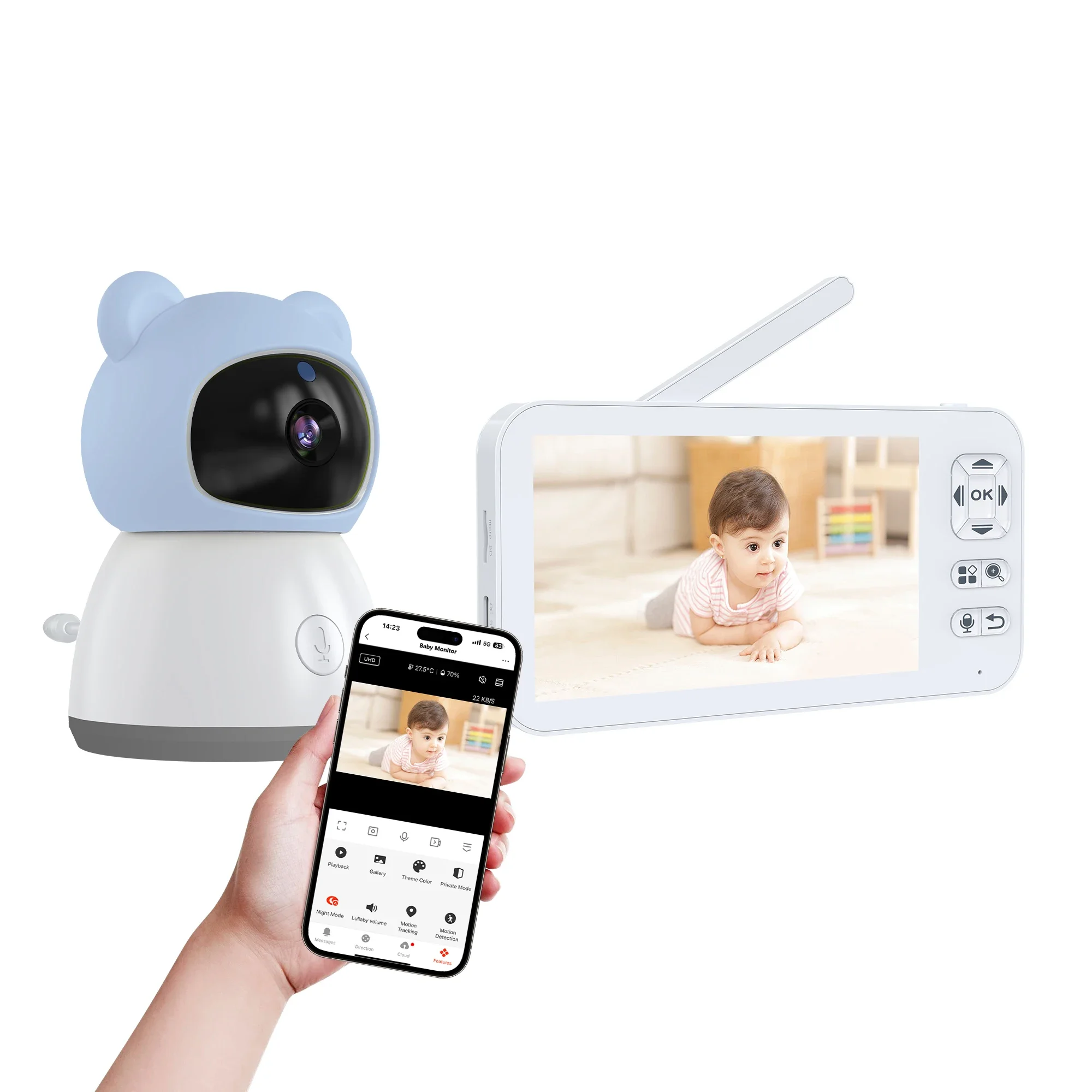 

Baby Camera IR Night Vision Motion Detection Breastfeeding Reminder 5-inch Wifi Baby with Tuya Smart App