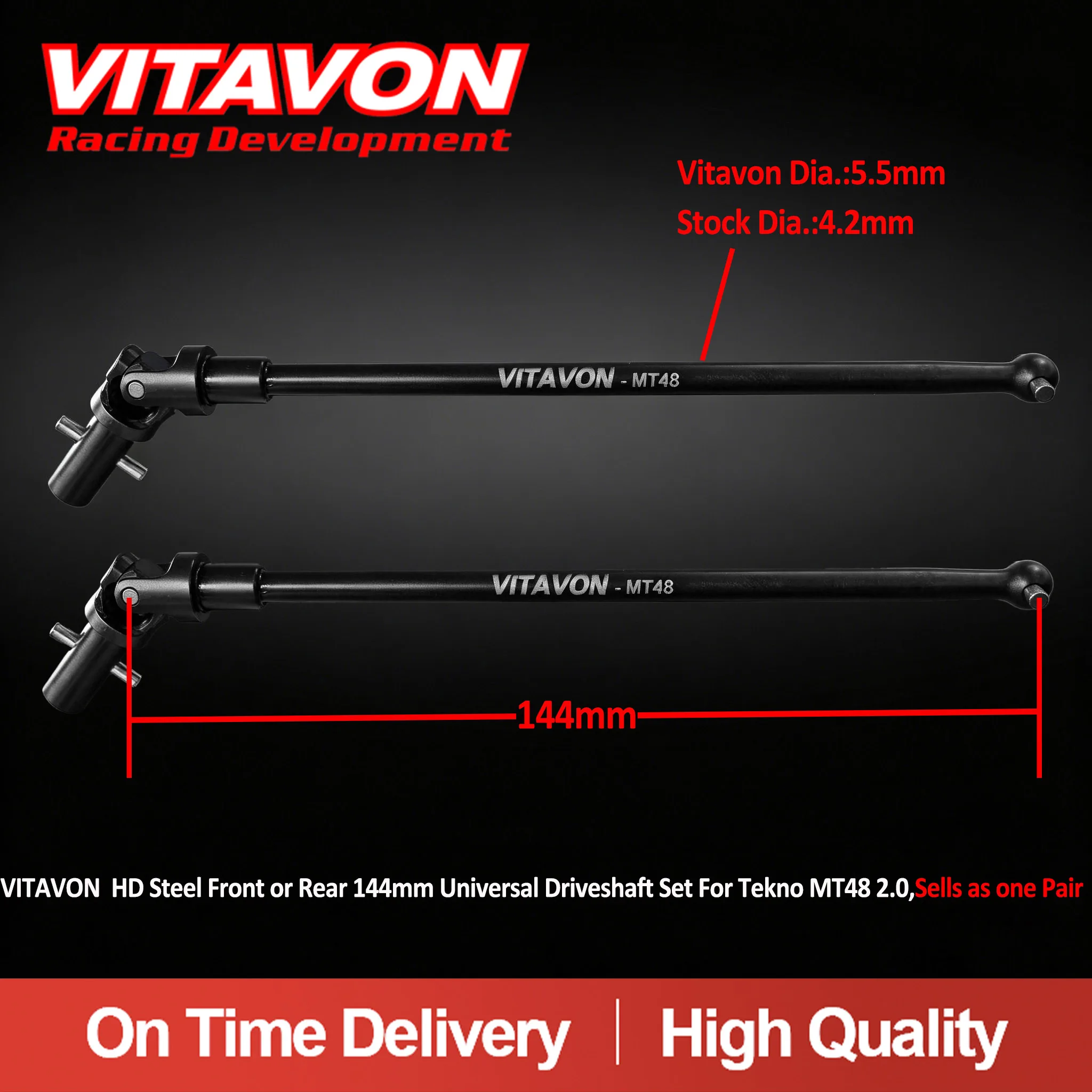 VITAVON HD Steel Front or Rear 144mm Universal Driveshaft Set For Tekno MT48 2.0