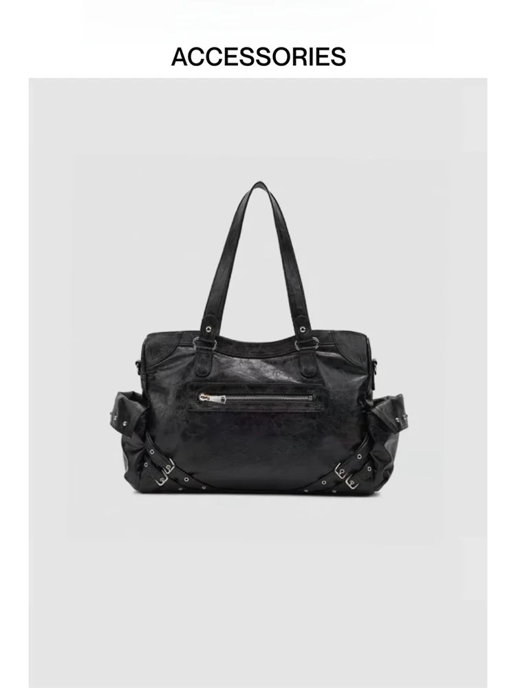 

Retro Faion Motorcycle Bag 2025 New Sweet Cool Spicy Girl Tote Bag Large Capaci Rivet Single oulder Crossbody Bag