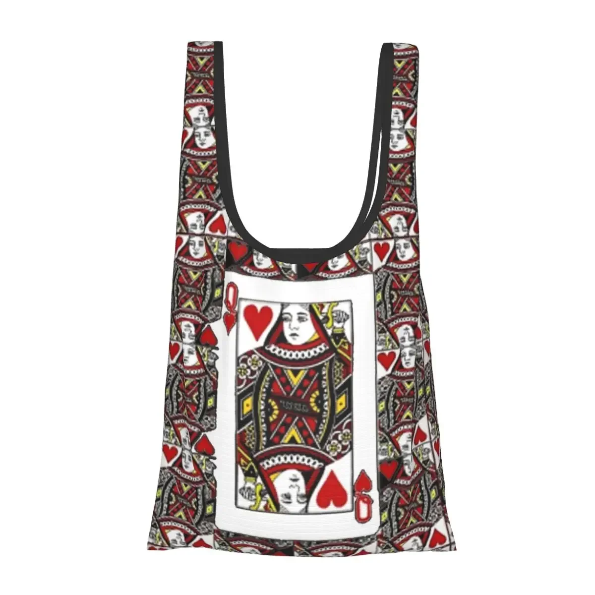 Casino Red Queen Of Hearts Pattern White Art Portable Tote Shopping Bags Foldable Shopper Bag Groceries Handbag Shoulder Bag
