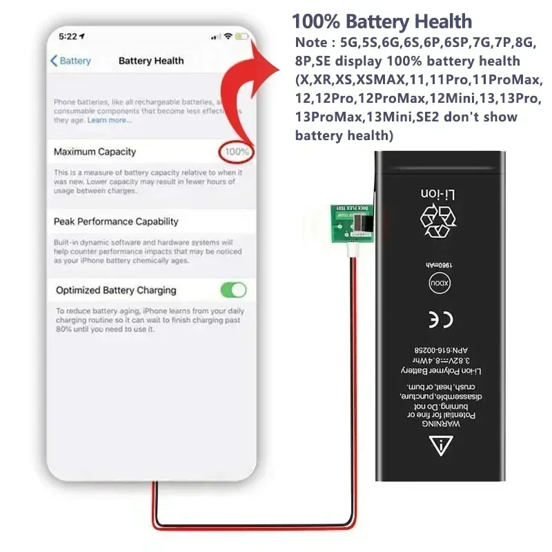 Hoge kwaliteit 0-cycli batterij voor iPhone SE 2016 SE 2020 SE 2022 Bateria