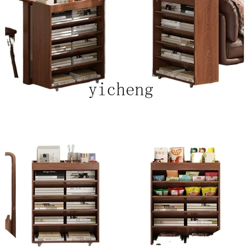 A2 Desk Small Bookshelf Solid Wood Floor Shelf Moving Wheels Floor Cabinet
