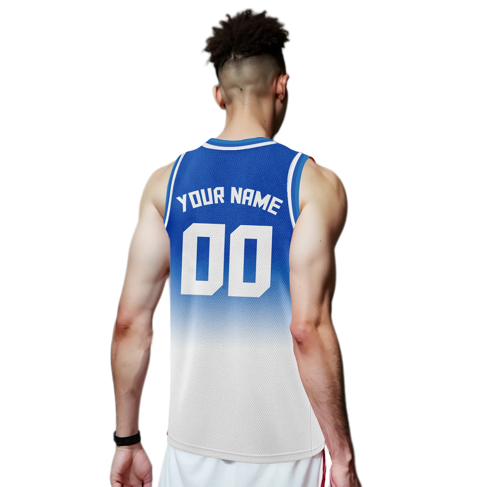 Blue White Gradient Custom Basketball Jersey Personalized Team Name Number Sleeveless Hip Hop Shirt Men Boy Team Uniforms