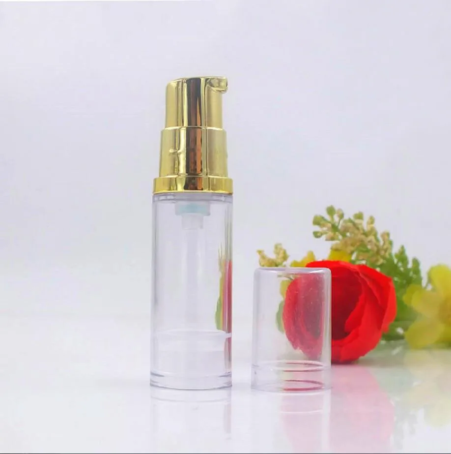 5ML 투명 플라스틱 에어리스 병 골드 펌프 로션/에멀젼/세럼/파운데이션/아이 에센스 토너 미스트 스프레이어 스킨케어 팩
