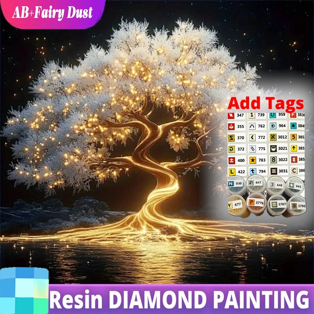 

Смола AB Фея Пыль Алмазная Мозаика Древо Жизни Пейзаж DIY Подходит Для Початковщин Живопись Новая Коллекция Украшения Дома