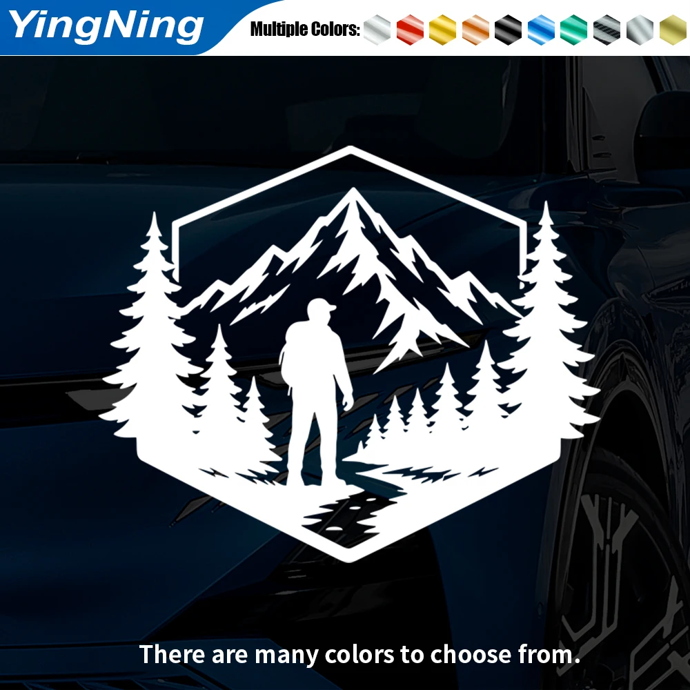 Hiker Mountain Car Sticker Hiking Backpacker Silhouette Decal Vinyl Waterproof Auto Exterior Decoration For Jeep Truck Window