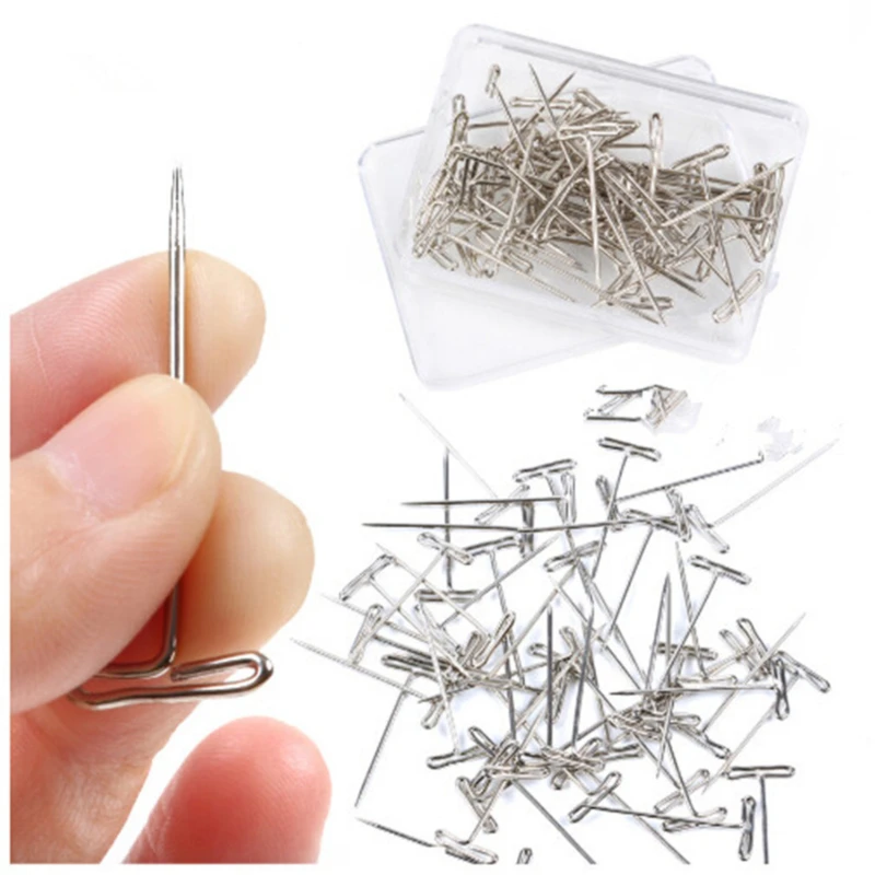 

50/100Pcs 27/32/38/45/50MM T Pin Needles Wig Making T Pins for Blocking Knitting Assorted Sizes T-Pins Stainless Steel