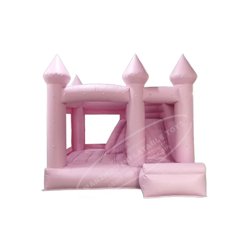 Commercial Jumping bouncy castle pastel pink inflatable combo white bounce house slide with air blower