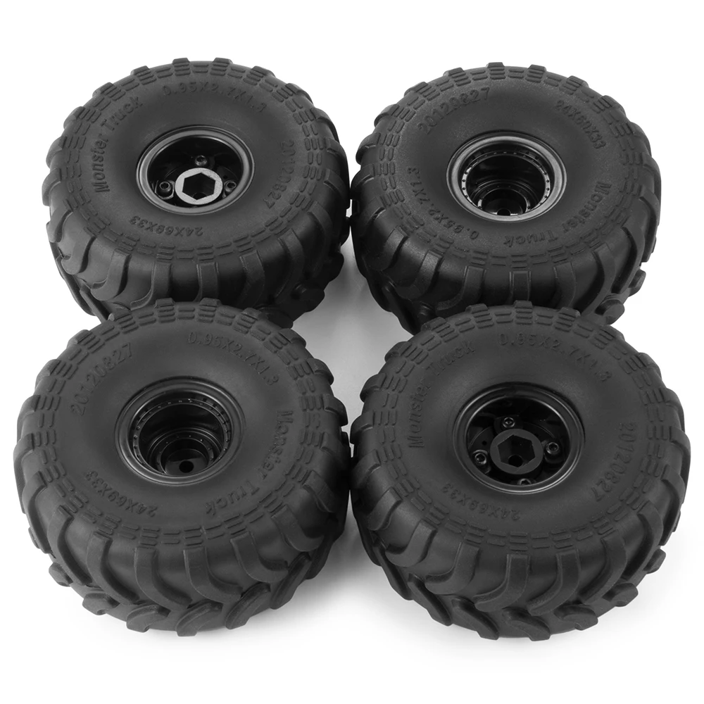 MIBIDAO 4Pcs 69*33mm Micro Plastic Wheel Rims Rubber Tires Set for Axial SCX24 FMS FCX24 1/24 TRX-4M 1/18 RC Car Upgrade Parts