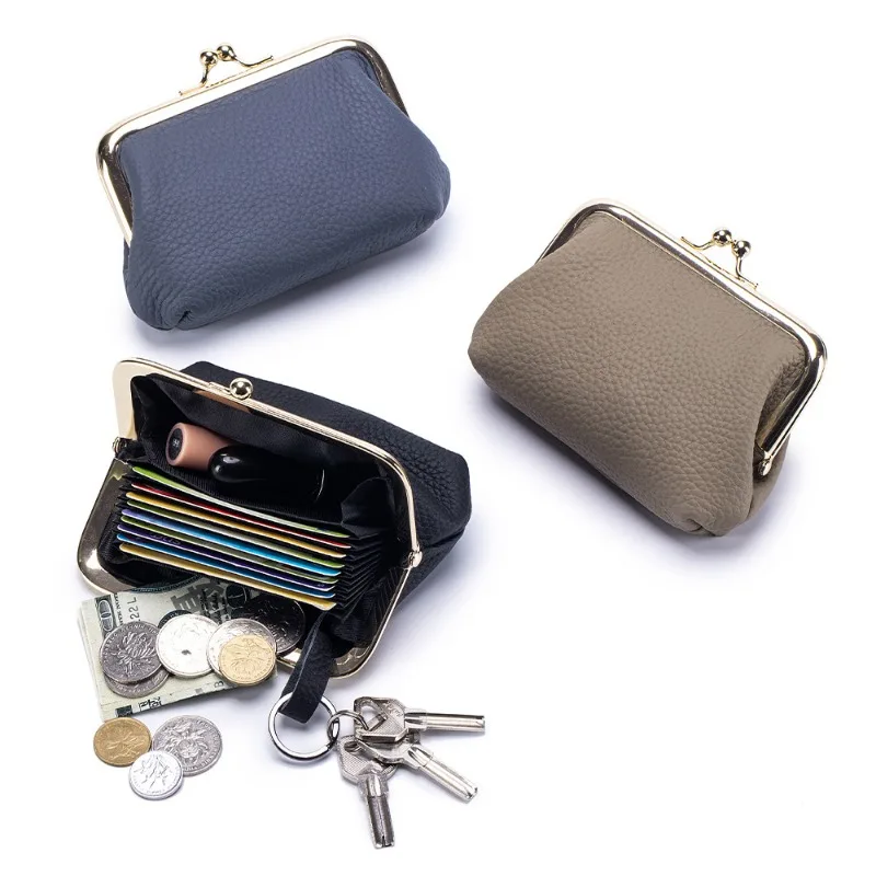 

Мини-кошелек из мягкой натуральной кожи — портмоне Kiss-lock с несколькими отделениями для карт, компактная женская модная сумка