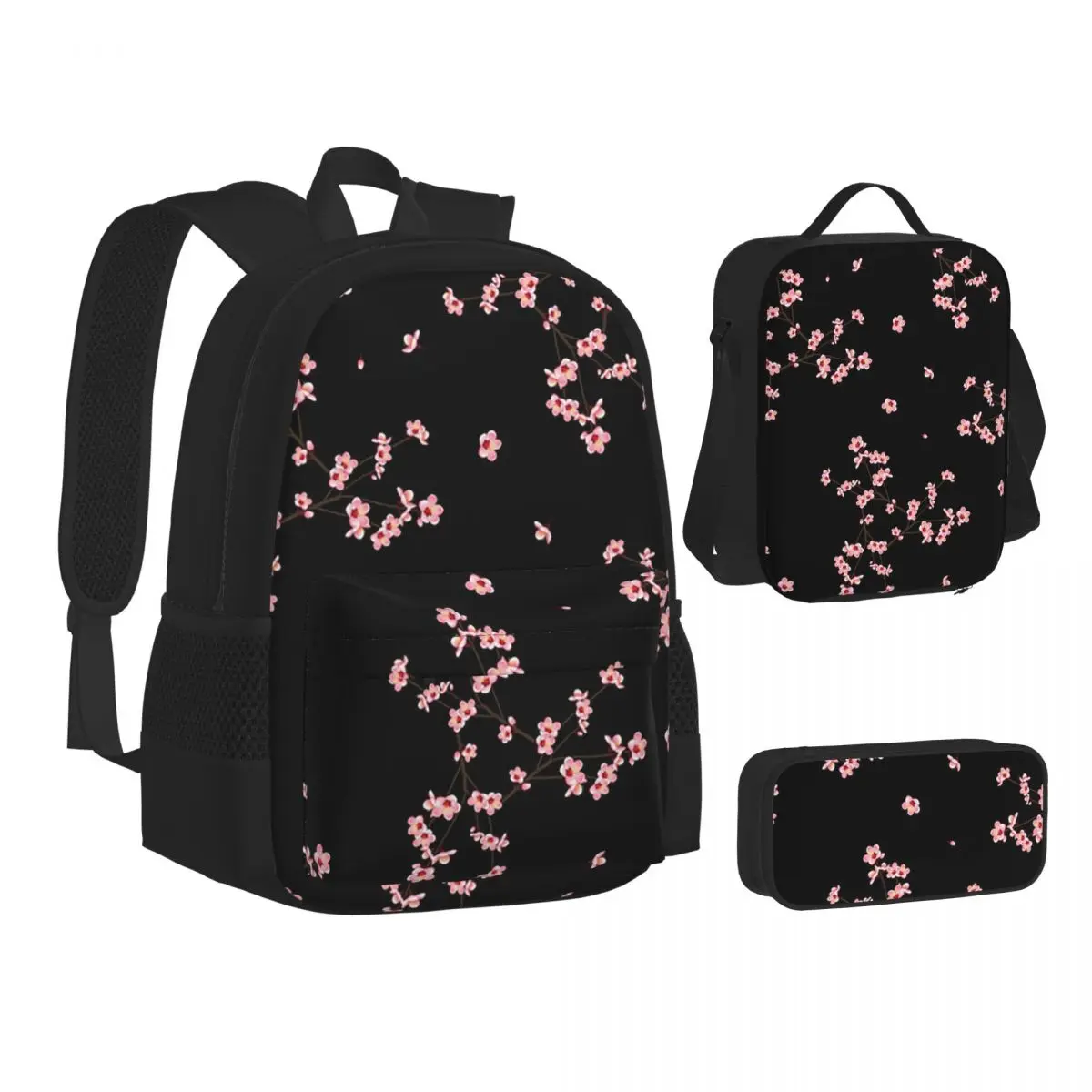 

Japanese Sakura Cherry Blossoms Backpacks Boys Girls Bookbag School Bags Kids Rucksack Lunch Bag Pen Bag Three-Piece Set