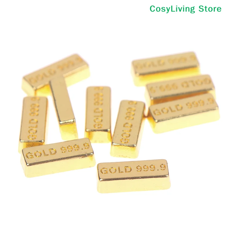 10 Stück/Set Mini Miniatur Goldbarren Münzmodell Desktop-Dekoration Deko-Spielzeug