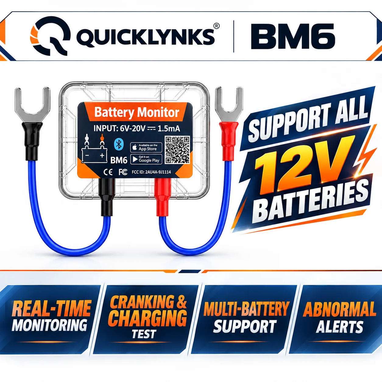 12V Car Battery Monitor Bluetooth 4.2 Battery Tester Cranking Charging Test Lithium AGM Battery Analyzer
