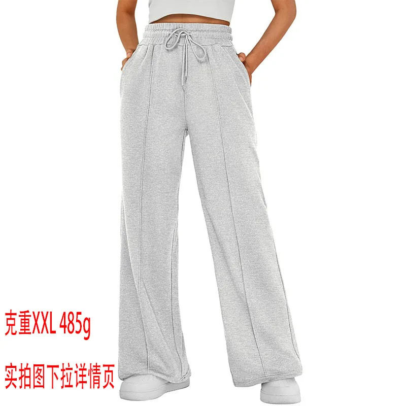 

2025 European and American Women's Tether Solid Color Waist Fashion Wide-leg Casual Trousers