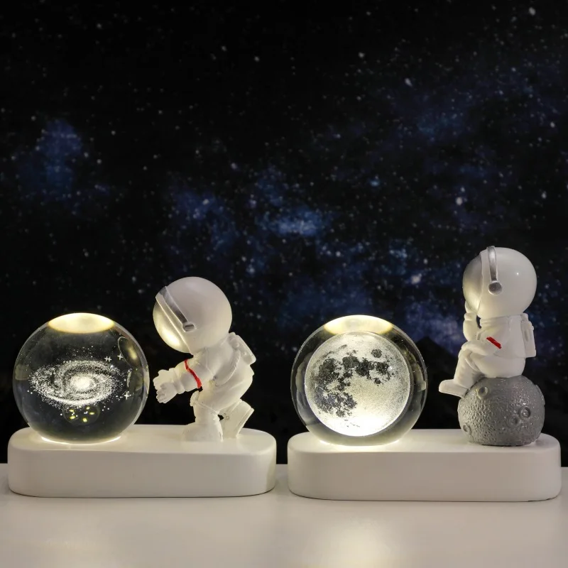 Creative Astronaut Starry Sky Walking Night Light Carved Crystal Ball Luminous Base Decoration