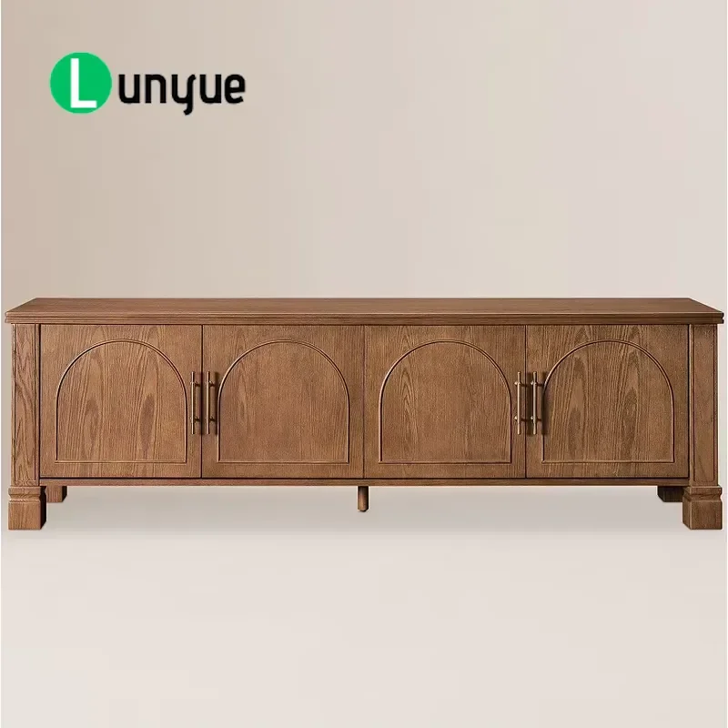 Wooden Media Console 4 Door Storage TV Cabinet for Living Room Furniture Home Entertainment Center Modern Design Durable Wood