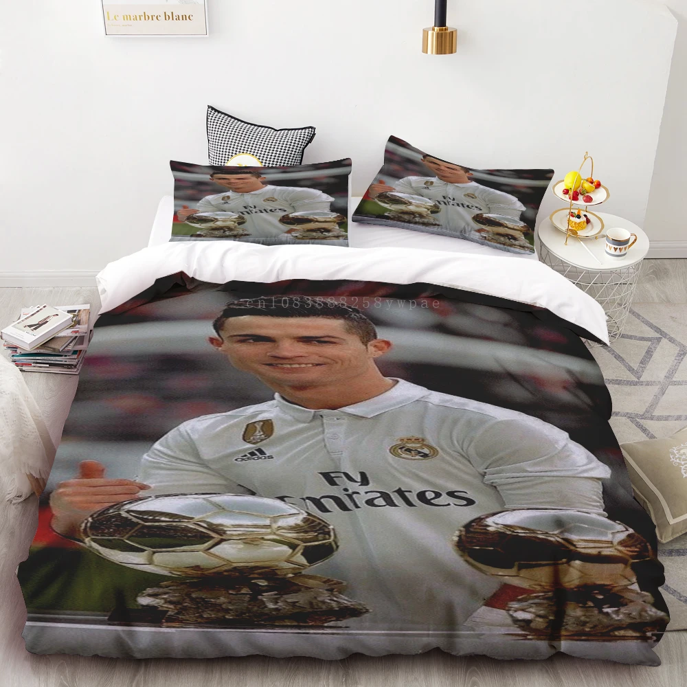 3D Football Star Impresso Bedding Set, Capa de edredão, linho, impressão Digital, Design de Moda, Queen Size, Consolador, 3 Pcs