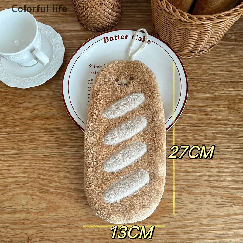 منشفة يد معلقة بتصميم كرواسون لطيف من المخمل المرجاني غير قابلة للتساقط للمطبخ أو الحمام، واللوازم المنزلية #2